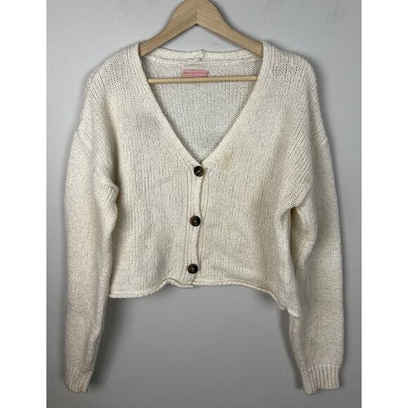 Urban Outfitters Kai Cropped Chunky Cardigan Size Medium Cream Knit Women’s - Picture 1 of 7
